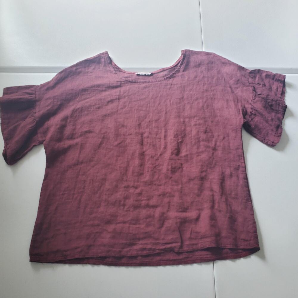 Elena Baldi Blouse Womens Medium Red Burgundy Flutter Sleeve Relaxed Fit Italy